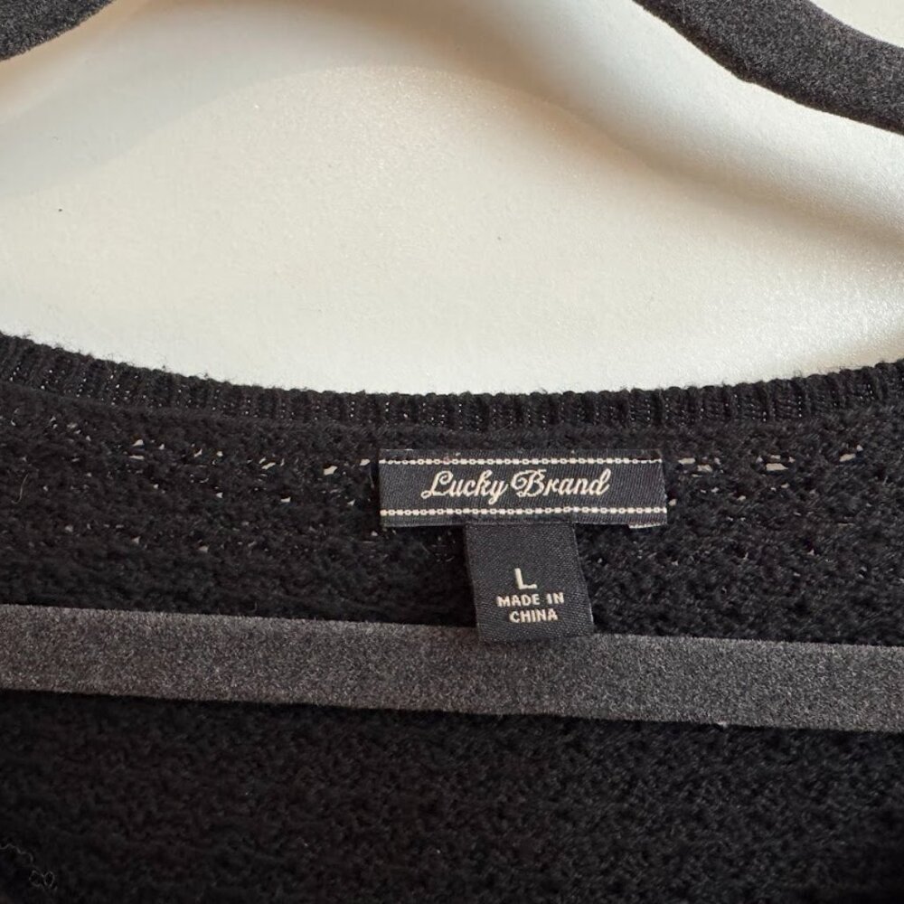 Lucky Brand Black Lace-Trim Sweater - Size L - Picture 3 of 4